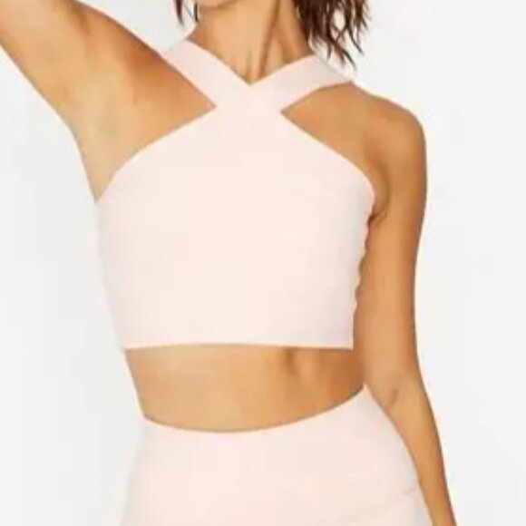 NEW Cream Yoga Leah Cross Neck Top in Powder Pink - Picture 2 of 4